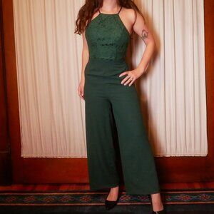 Emerald Green Halter Lace Jumpsuit